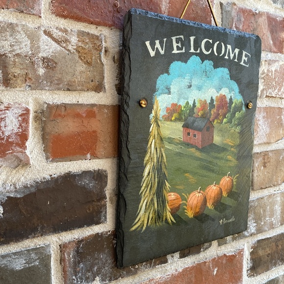 “Welcome” Fall Scene on Slate Wall Hanging Decor - Picture 6 of 7